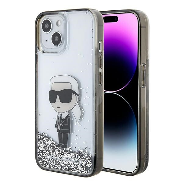 Karl Lagerfeld KLHCP15SLKKNSK iPhone 15 6.1" läpinäkyvä kovakotelo Liquid Glitter Ikonik