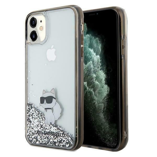 Karl Lagerfeld Liquid Glitter Choupette tapauksessa iPhone 11 / Xr - läpinäkyvä