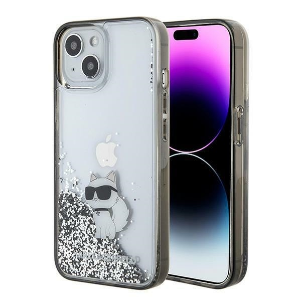 Karl Lagerfeld Liquid Glitter Choupette tapauksessa iPhone 15 - läpinäkyvä