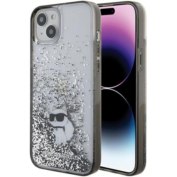 Karl Lagerfeld Nestemäinen Glitter Choupette tapauksessa iPhone 15 Plus - läpinäkyvä