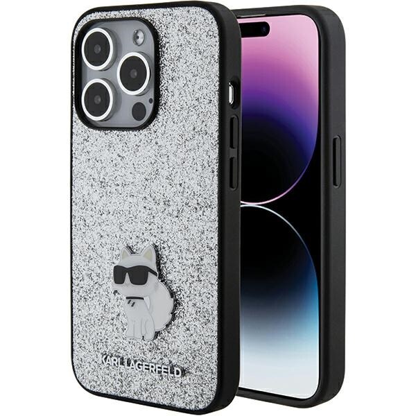 Karl Lagerfeld Kiinteä Glitter Choupette Logo Metal Pin Kotelo iPhone 15 Pro Max - hopea - hopea