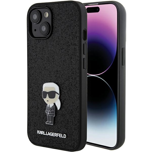 Karl Lagerfeld Kiinteä Glitter Ikonik Logo Metal Pin tapauksessa iPhone 15 - musta