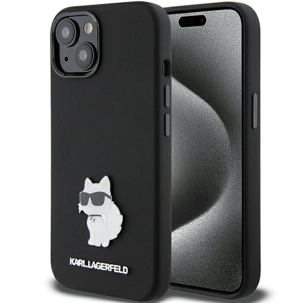 Karl Lagerfeld Silikoni Choupette Metal Pin tapauksessa iPhone 15 Plus / 14 Plus - musta