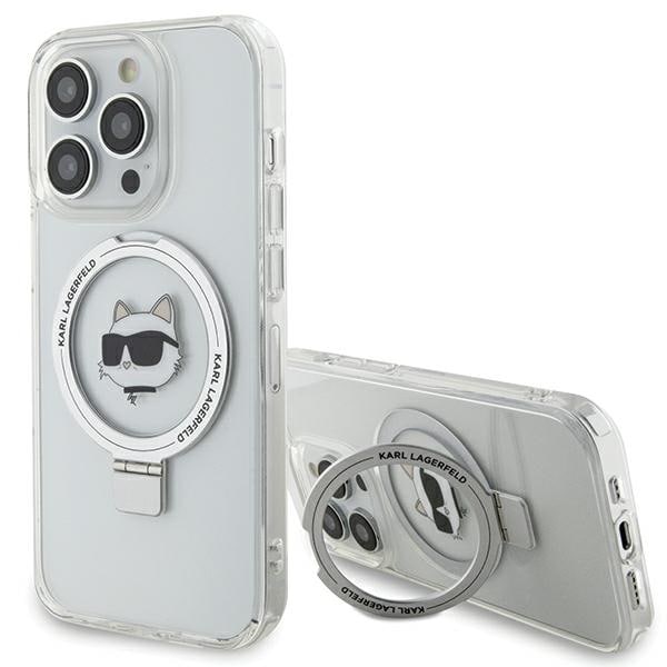 Karl Lagerfeld KLHMP15LHMRSCHH iPhone 15 Pro 6.1" valkoinen kovakotelo Ring Stand Choupette MagSafe