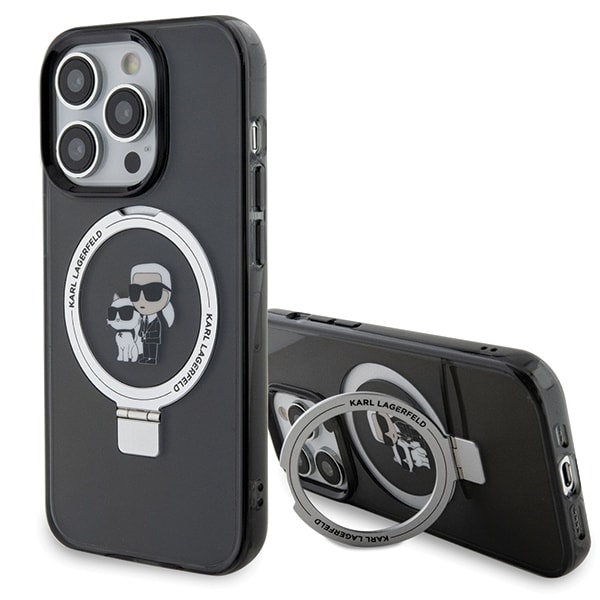 Karl Lagerfeld KLHMP13LHMRSKCK iPhone 13 Pro 6.1" musta kovakotelo Ring Stand MagSafe
