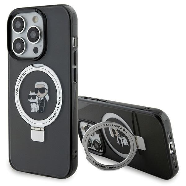 Karl Lagerfeld KLHMP15LHMRSKCK iPhone 15 Pro 6.1" zwart Ring Stand Karl&Choupette MagSafe case