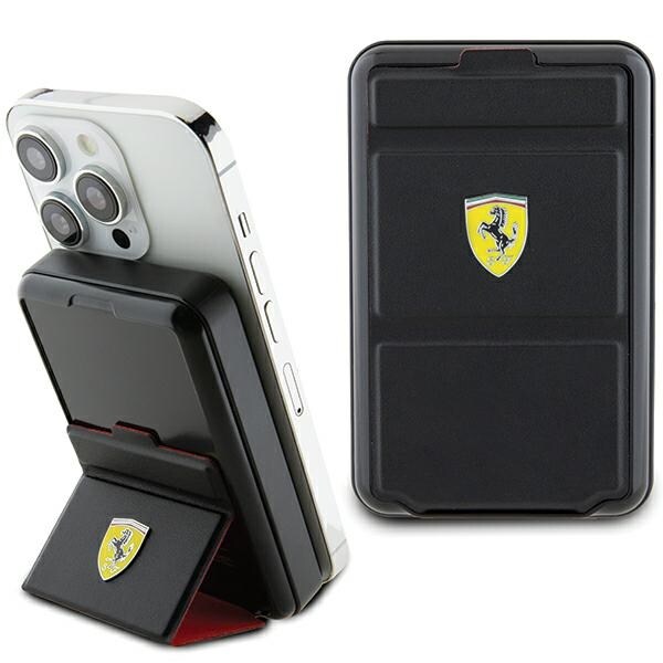 Powerbank Ferrari Metal Logo MagSafe induktio 15W 10000 mAh jalustatoiminnolla - musta