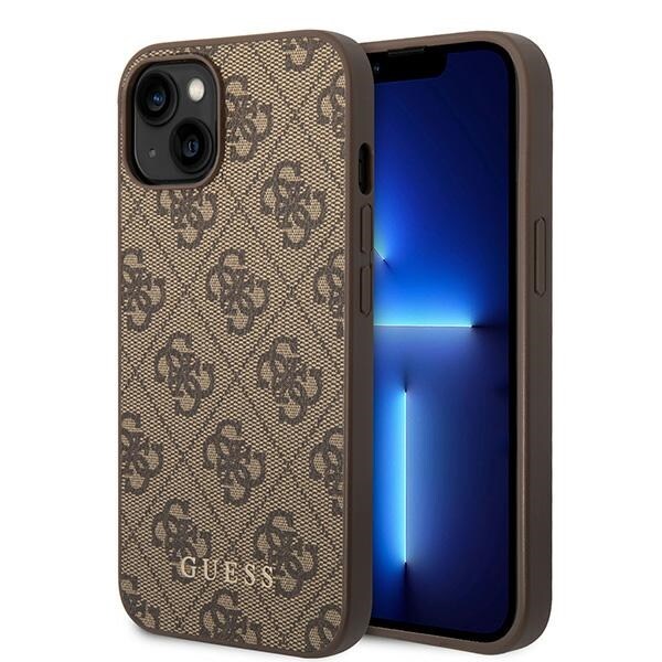 Guess GUHCP15MG4GFBR iPhone 15 Plus 6.7" ruskea/ruskea kova kotelo 4G metalli kultainen logo