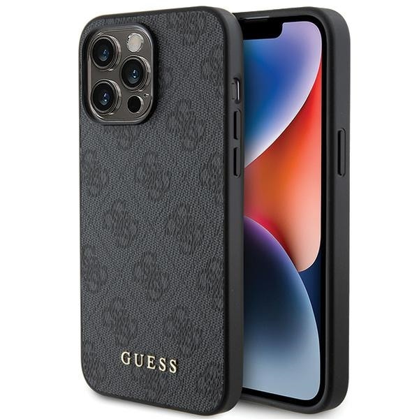Guess 4G Metal Gold Logo iPhone 15 Pro Max kotelo - harmaa