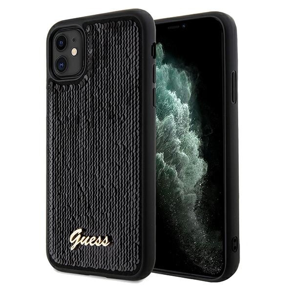 Guess Sequin Script Metallinen kotelo iPhone 11 / Xr - musta