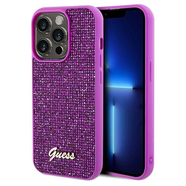 Guess Disco Metal Script -kotelo iPhone 14 Pro:lle - fuksianpunainen