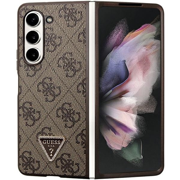 Guess Nahka 4G Triangle Strass kotelo Samsung Galaxy Z Fold 5 - ruskea