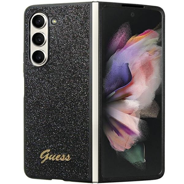 Guess Glitter Script kotelo Samsung Galaxy Z Fold 5:lle - musta