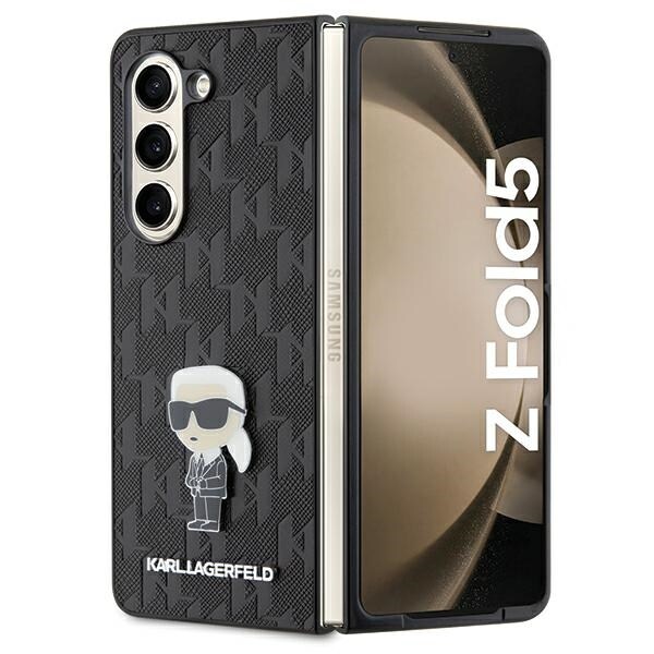 Karl Lagerfeld Saffiano Monogram Ikonik Pin tapauksessa Samsung Galaxy Z Fold 5 - musta