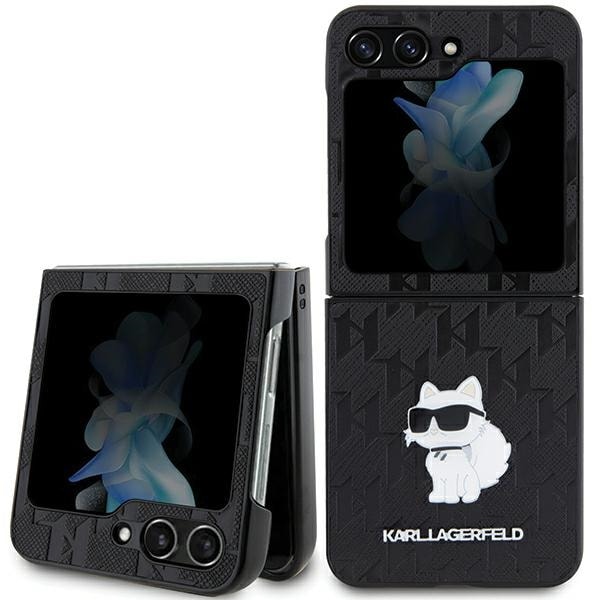 Karl Lagerfeld Saffiano Monogram Choupette Pin tapauksessa Samsung Galaxy Z Flip 5 - musta