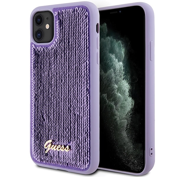 Guess Sequin Script Metal kotelo iPhone 11 / Xr - violetti