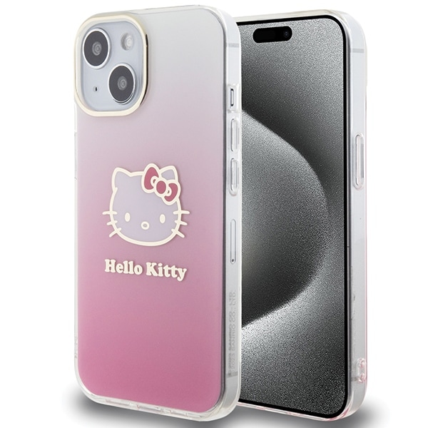 Hello Kitty IML Gradient Electrop Kitty Head tapauksessa iPhone 15 - vaaleanpunainen