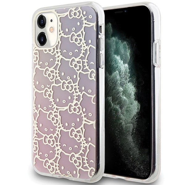 Hello Kitty IML Gradientti Electrop Crowded Kitty Head tapauksessa iPhone 11 / Xr - vaaleanpunainen