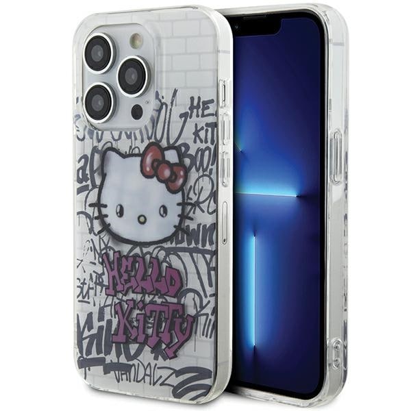 Hello Kitty IML Kitty On Bricks Graffiti tapauksessa iPhone 13 Pro / 13 - valkoinen