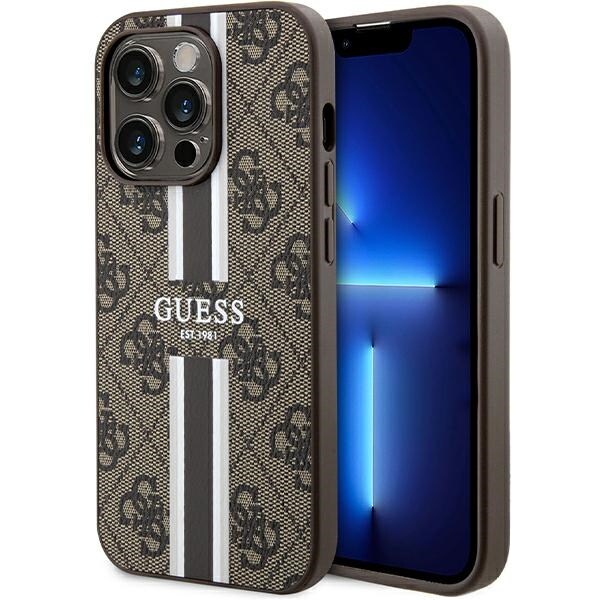 Guess 4G Printed Stripes MagSafe Case for iPhone 15 Pro - Brown