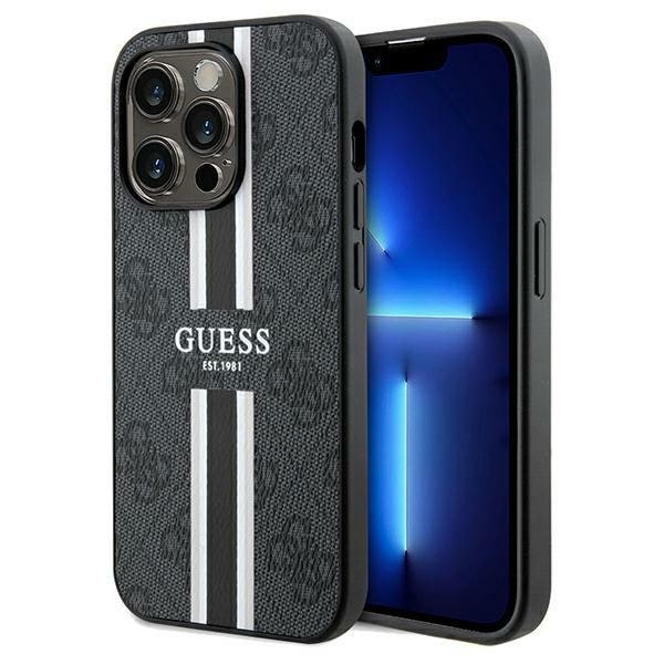Guess 4G painetut raidat MagSafe-kotelo iPhone 15 Pro Max - mustalle - musta