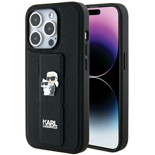 Karl Lagerfeld Gripstand Saffiano Karl&Choupette Pins tapauksessa iPhone 13 Pro / 13 - musta