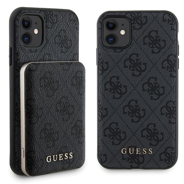 Guess 4G Metallilogo kotelosarja iPhone 11 + 5000mAh MagSafe-virtapankki - musta