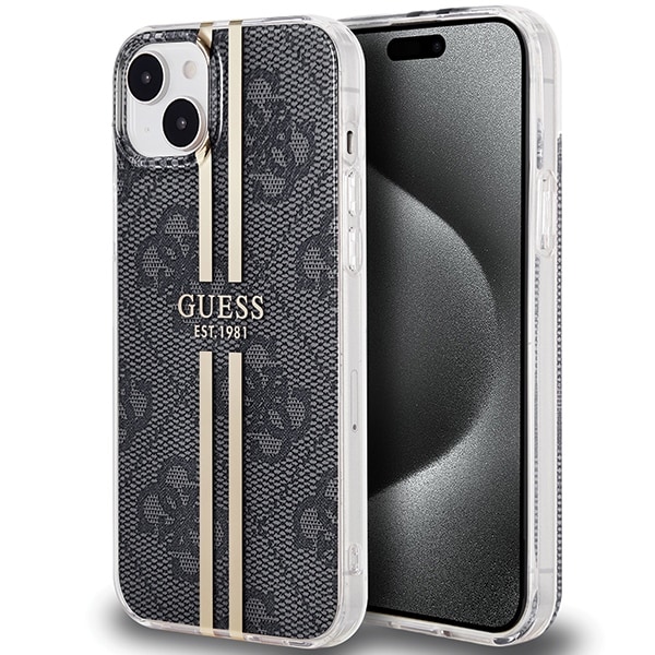 Guess IML 4G Gold Stripe kotelo iPhone 15 Plus / 14 Plus - musta