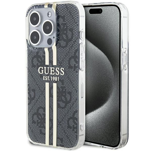 Guess IML 4G Gold Stripe -kotelo iPhone 15 Pro - musta