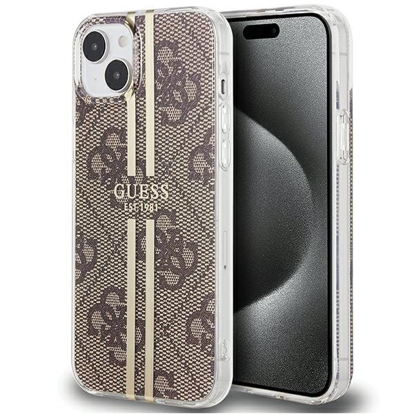 Guess IML 4G Gold Stripe kotelo iPhone 15 Plus / 14 Plus - ruskealle värille