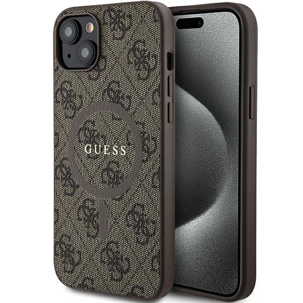 Guess 4G Collection Nahka Metal Logo MagSafe Case for iPhone 14/15/13 - ruskea