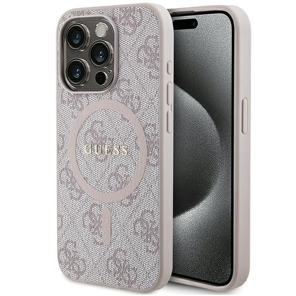 Guess 4G Collection Nahka Metal Logo MagSafe Case for iPhone 14 Pro Max - vaaleanpunainen