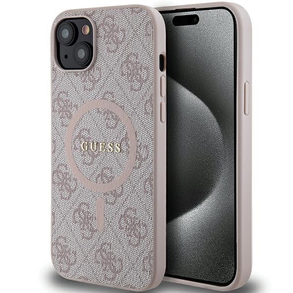 Guess 4G Collection Nahka Metal Logo MagSafe Case for iPhone 15/14/13 - Vaaleanpunainen