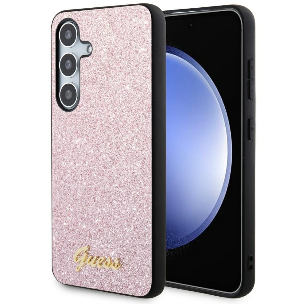 Guess Glitter Script kotelo Samsung Galaxy S24:lle - vaaleanpunainen