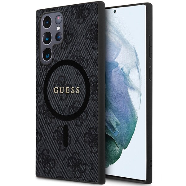 Guess 4G Collection Nahka Metal Logo MagSafe Kotelo Samsung Galaxy S24 Ultra - musta - musta