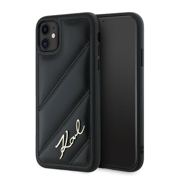 Karl Lagerfeld Diagonaalinen tikattu Script tapauksessa iPhone 11 / Xr - musta