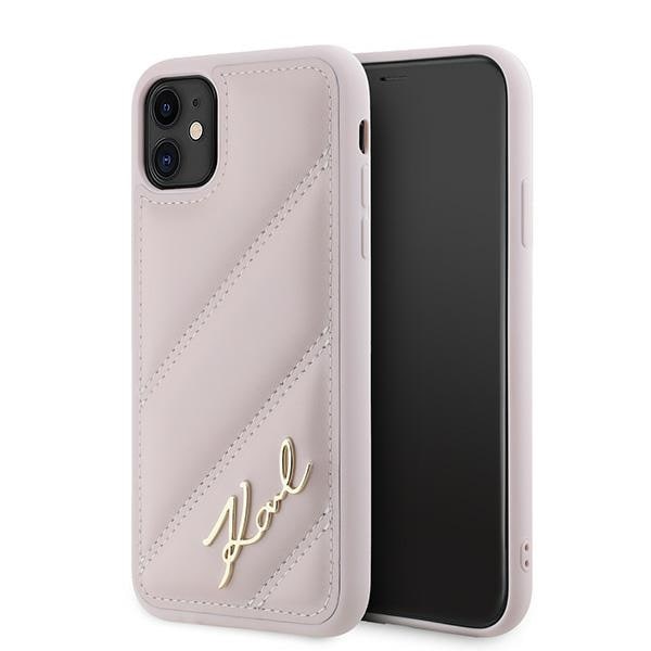 Karl Lagerfeld Diagonaalinen tikattu Script tapauksessa iPhone 11 / Xr - vaaleanpunainen