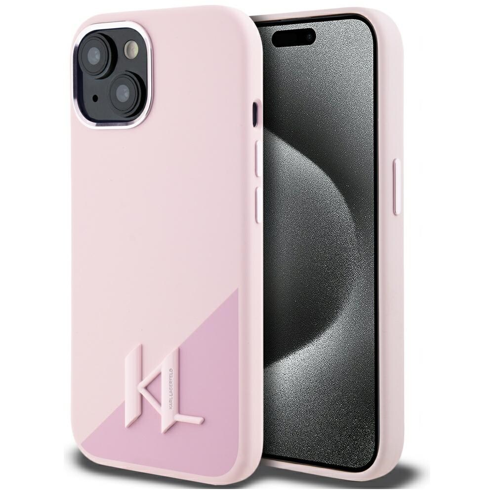 Karl Lagerfeld Silikoni Shadow Metal Initial MagSafe iPhone 15 asia vaaleanpunainen
