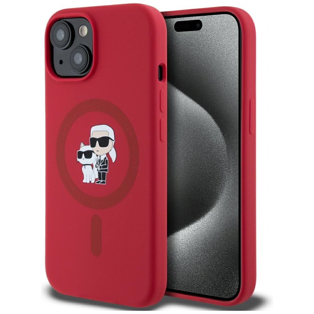 Karl Lagerfeld Silikoni Karl&Choupette päät Ring MagSafe iPhone 15 Case - punainen
