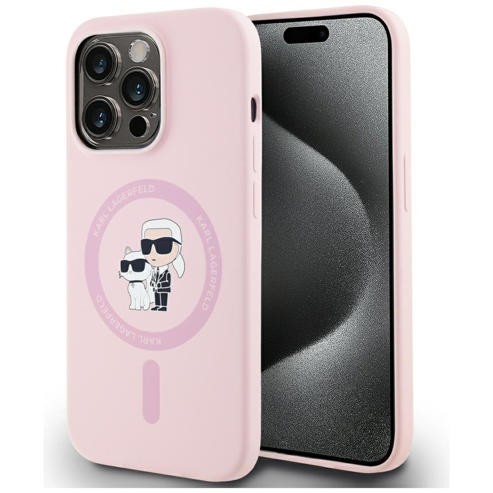 Karl Lagerfeld Silikoni Karl&Choupette MagSafe iPhone 14 Pro Case - vaaleanpunainen