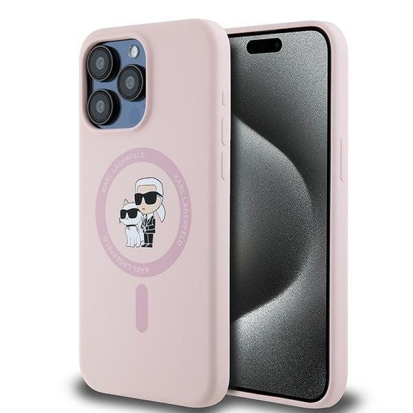 Karl Lagerfeld Silikoni Karl&Choupette MagSafe Case for iPhone 15 Pro - vaaleanpunainen