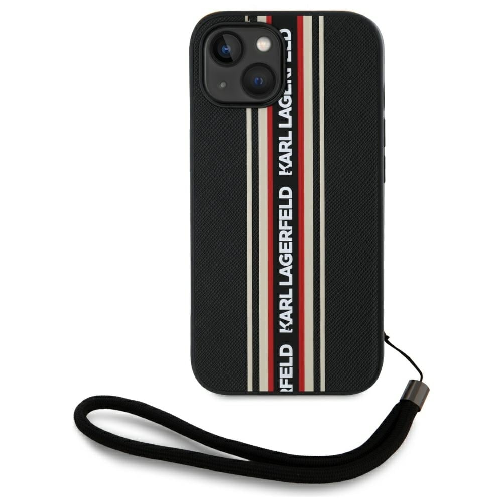 Karl Lagerfeld Saffiano Athleisure raidat Cord iPhone 15 Case - Punainen