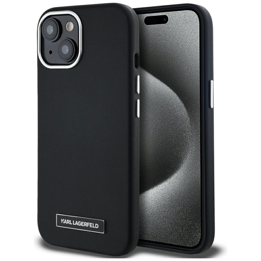 Karl Lagerfeld FW Metal Plate MagSafe iPhone 15 Kotelo - Musta