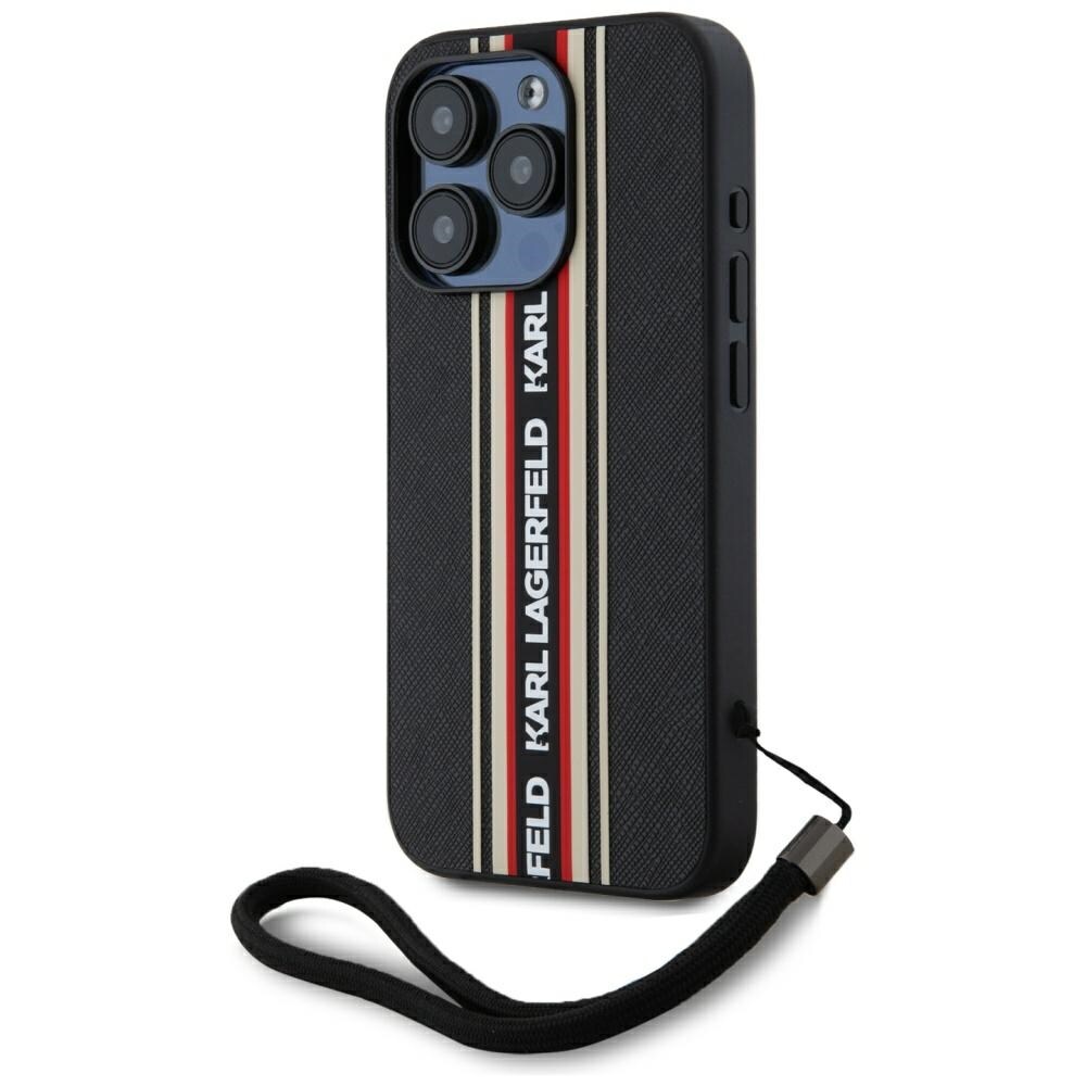 Karl Lagerfeld Saffiano Athleisure Stripes Cord iPhone 15 Pro Max Case - punainen