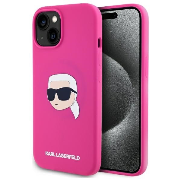 Karl Lagerfeld KLHMP15SSKHPHPPLF iPhone 15 6.1" Fuksia Kotelo MagSafe Silikoni Karl Head Print