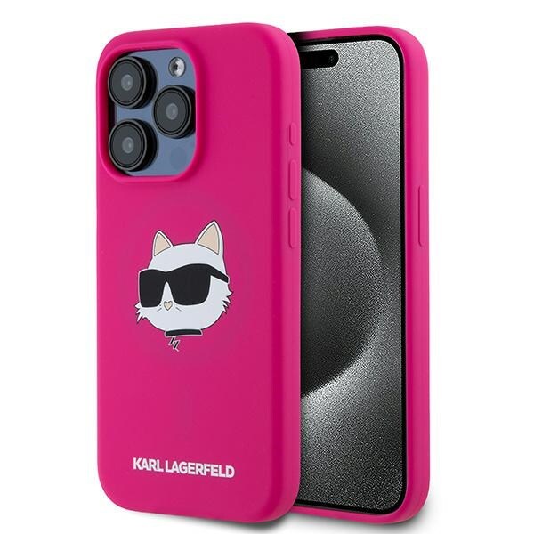 Karl Lagerfeld Silicone Choupette Head MagSafe kotelo iPhone 15 Pro - vaaleanpunainen