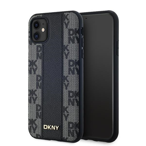 DKNY Nahka Checkered Mono kuvio MagSafe tapauksessa iPhone 11 / Xr - musta