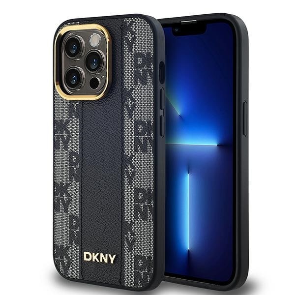DKNY Nahka Checkered Mono Pattern MagSafe Case for iPhone 13 Pro / 13 - Musta