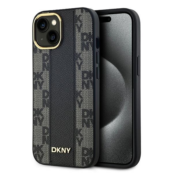 DKNY Nahka Checkered Mono Pattern MagSafe Case for iPhone 15 Plus / 14 Plus - Musta