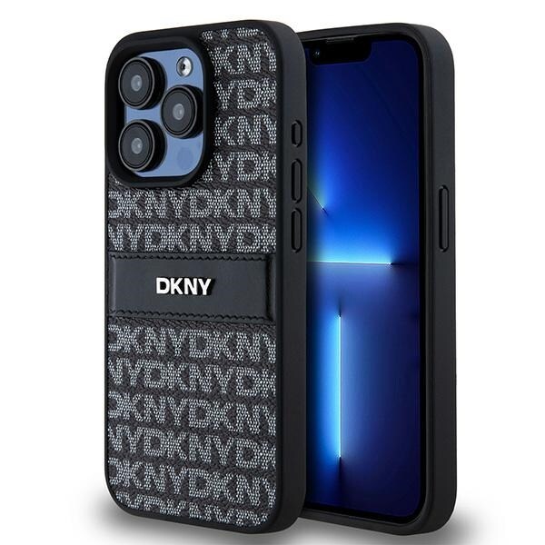 DKNY Nahka Mono Stripe & Metal Logo tapauksessa iPhone 15 Pro - musta